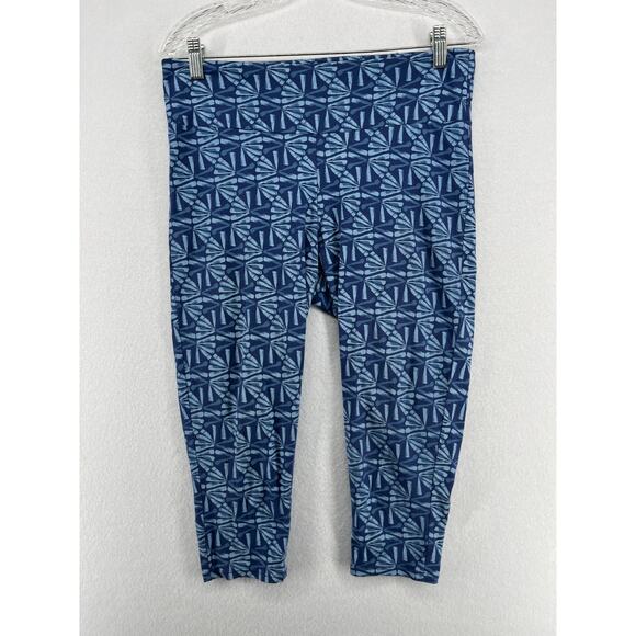 FRESH PRODUCE Leggings M Cotton Blend Stretch Capri Pull On Blue USA VTG - Picture 1 of 14